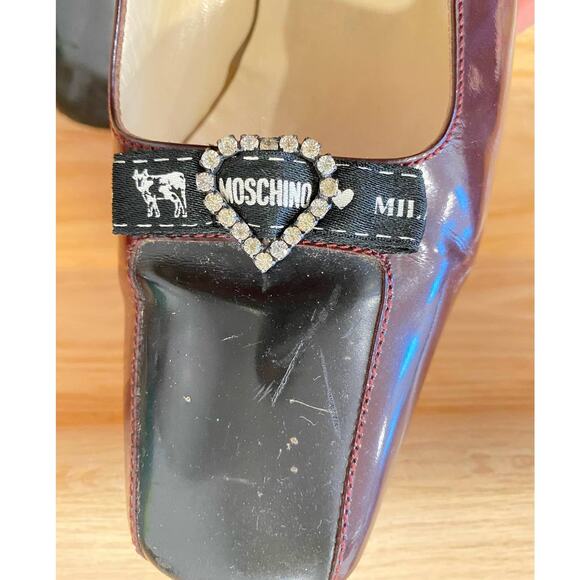 VTG Moschino Patent Leather Color Block  37.5uk/8us Burgundy and Black Italy - Picture 8 of 14